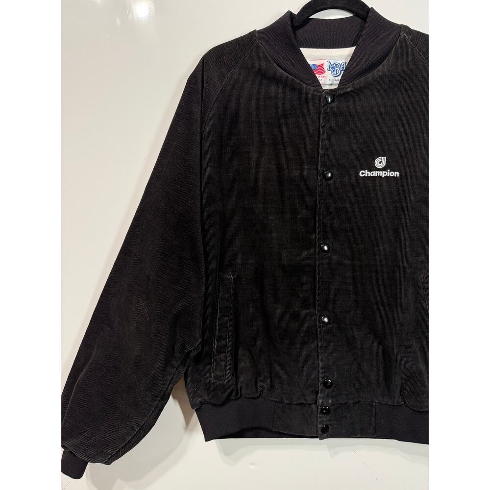 Champion MBA Varsity Jacket VTG Black Corduroy USA Snap Button Sports 90s Men XL